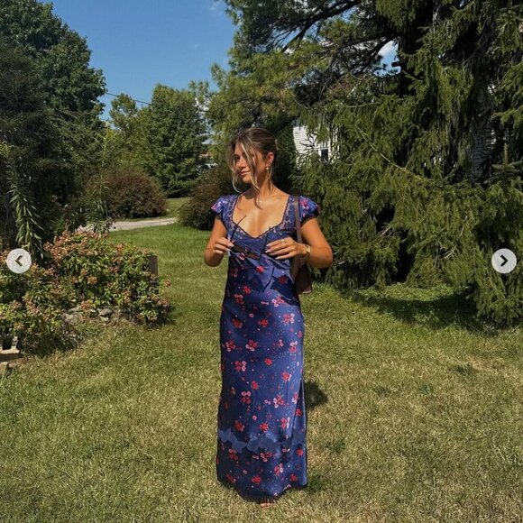 Free People Butterfly Babe Midi Dress NWT Navy Combo Size XL - Picture 9 of 15